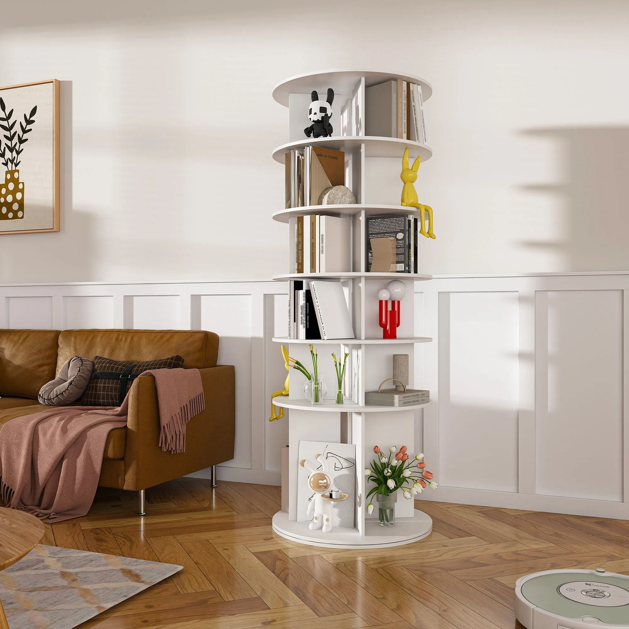 6 Tier Spinning Shoe Rack, Free Standing 360 Revolving Shoe Organizer - White by Couch.com