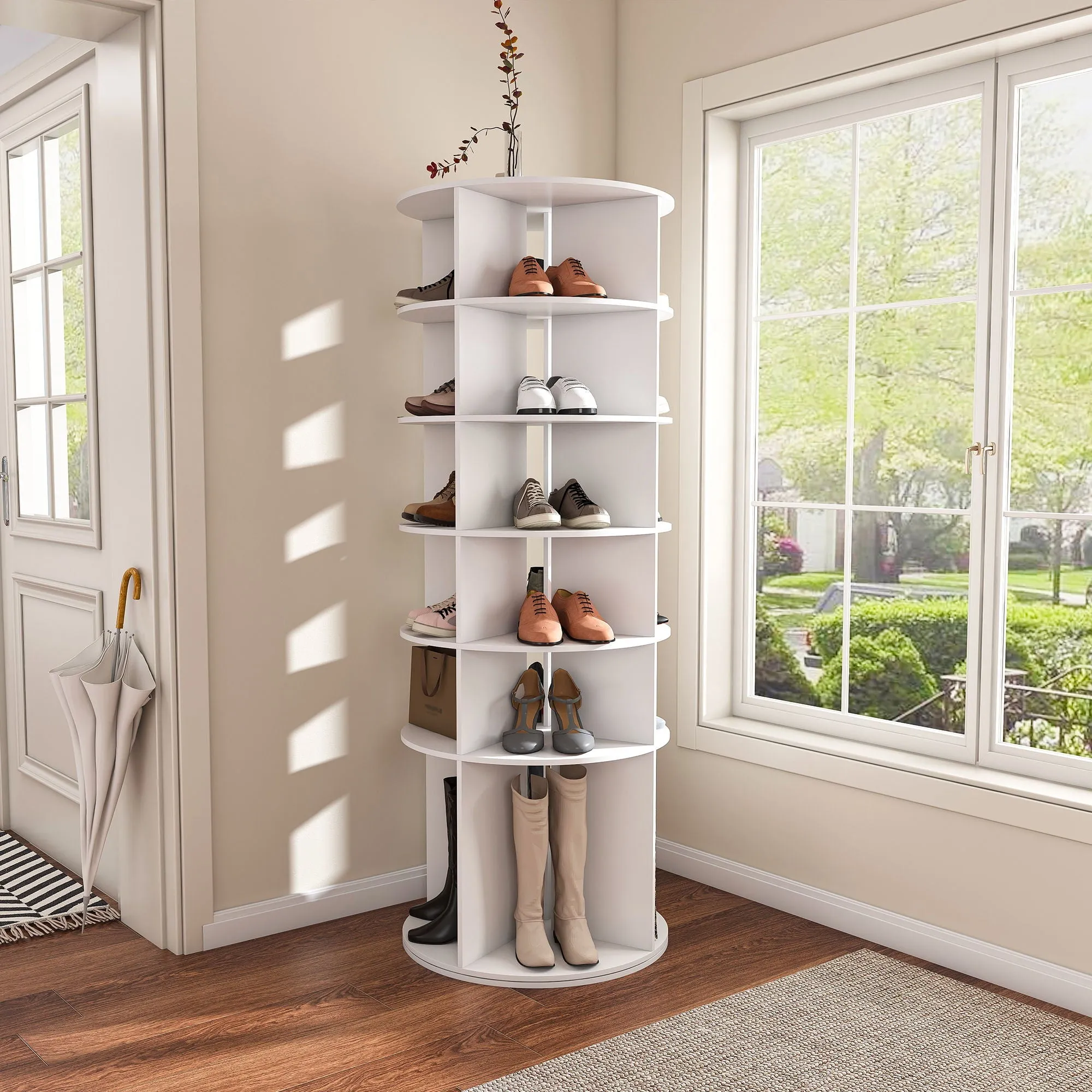 6 Tier Spinning Shoe Rack, Free Standing 360 Revolving Shoe Organizer - White by Couch.com
