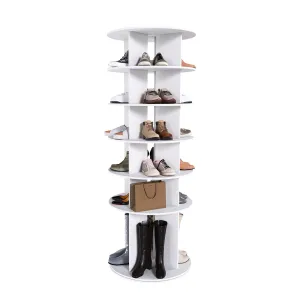 6 Tier Spinning Shoe Rack, Free Standing 360 Revolving Shoe Organizer - White by Couch.com