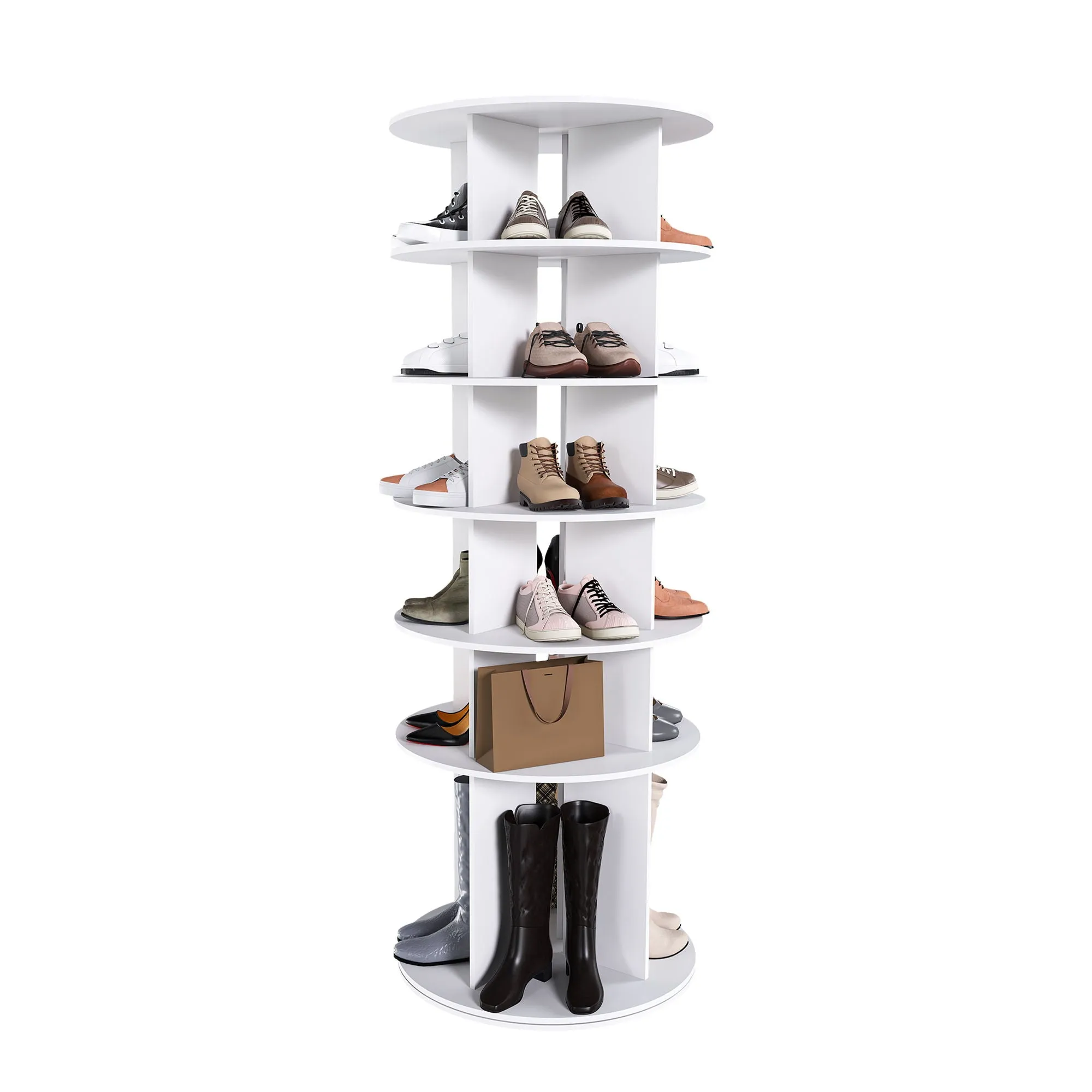 6 Tier Spinning Shoe Rack, Free Standing 360 Revolving Shoe Organizer - White by Couch.com