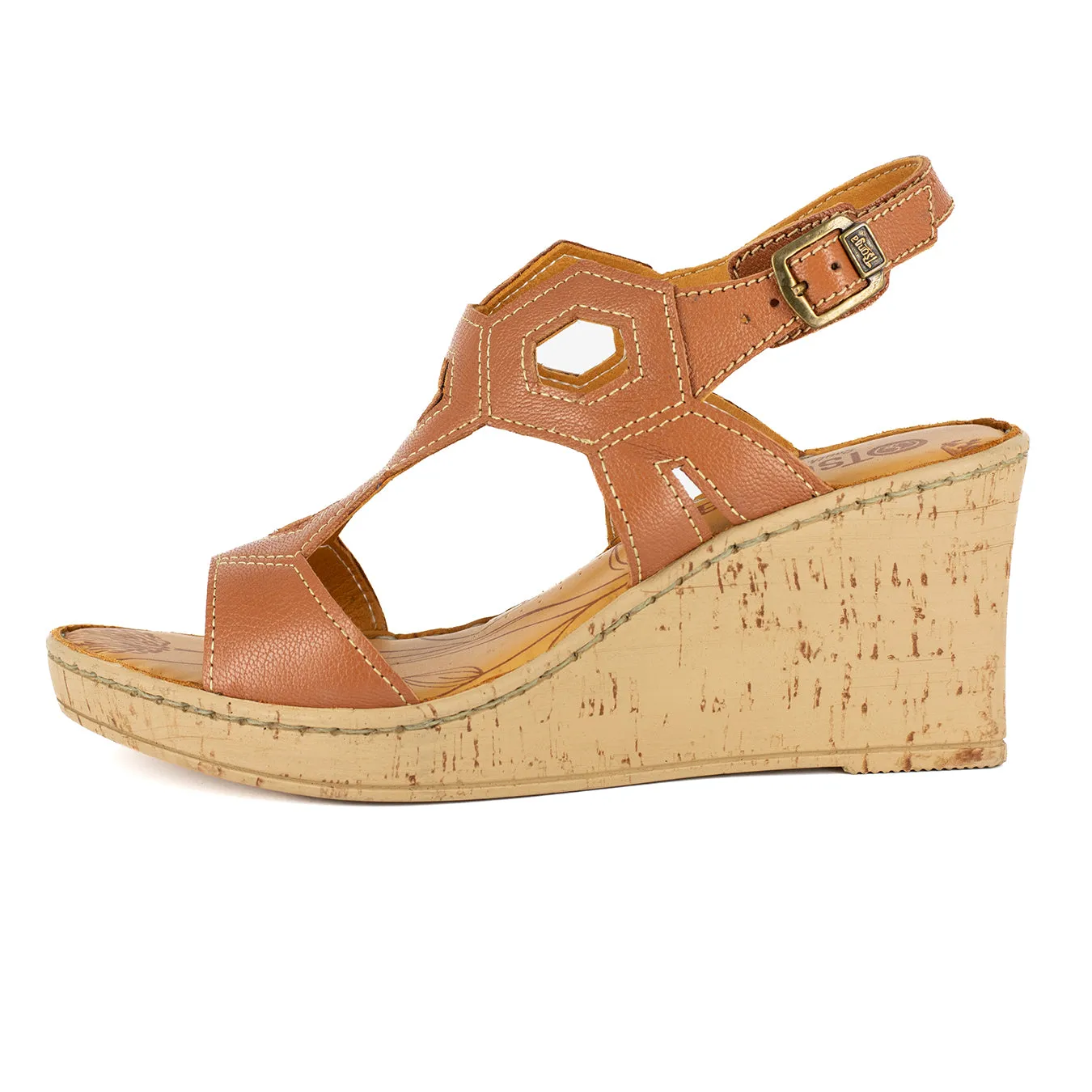 Amondi : Ladies High-Heeled Leather Sandal in Oak Cayak