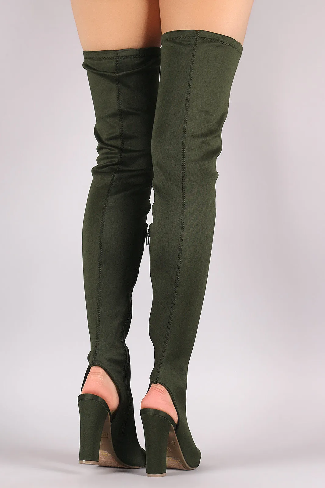 Bamboo Fitted Elastane Chunky Heeled Over-The-Knee Boots