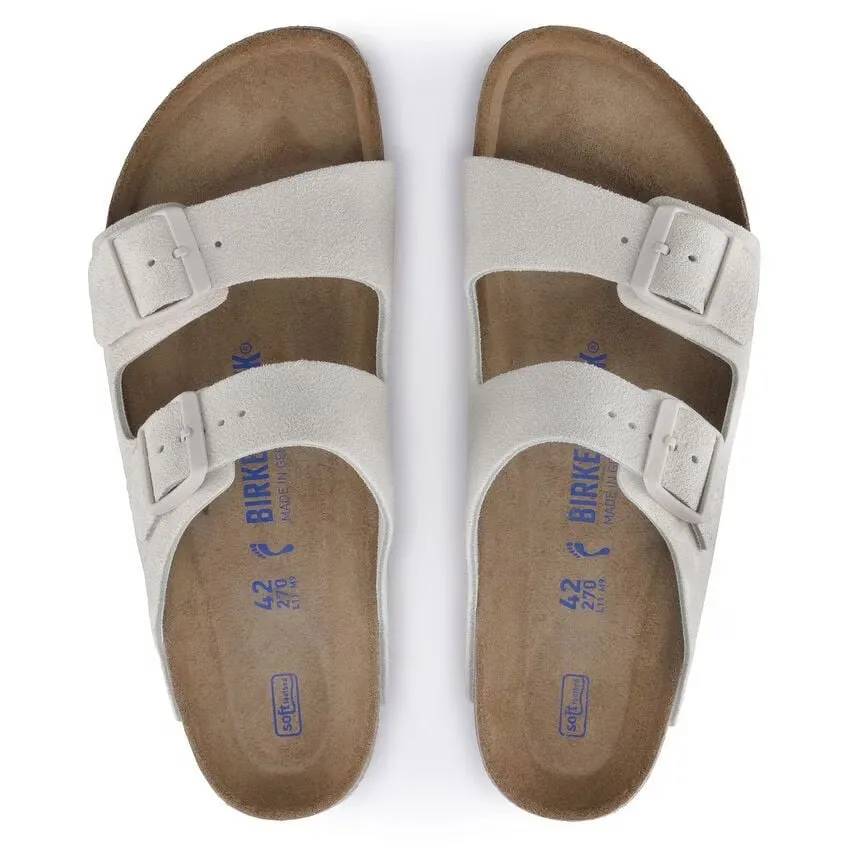 Birkenstock Arizona Suede Leather Soft Footbed - Antique White