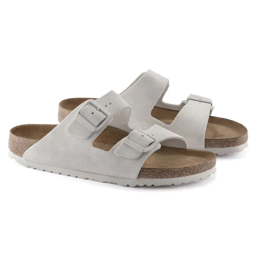 Birkenstock Arizona Suede Leather Soft Footbed - Antique White
