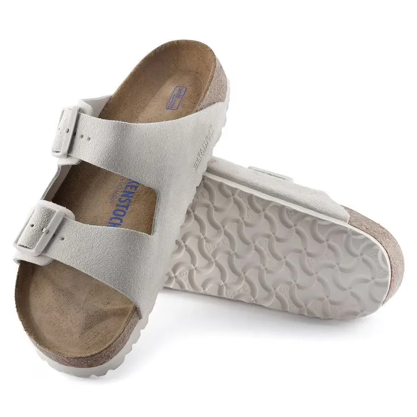 Birkenstock Arizona Suede Leather Soft Footbed - Antique White
