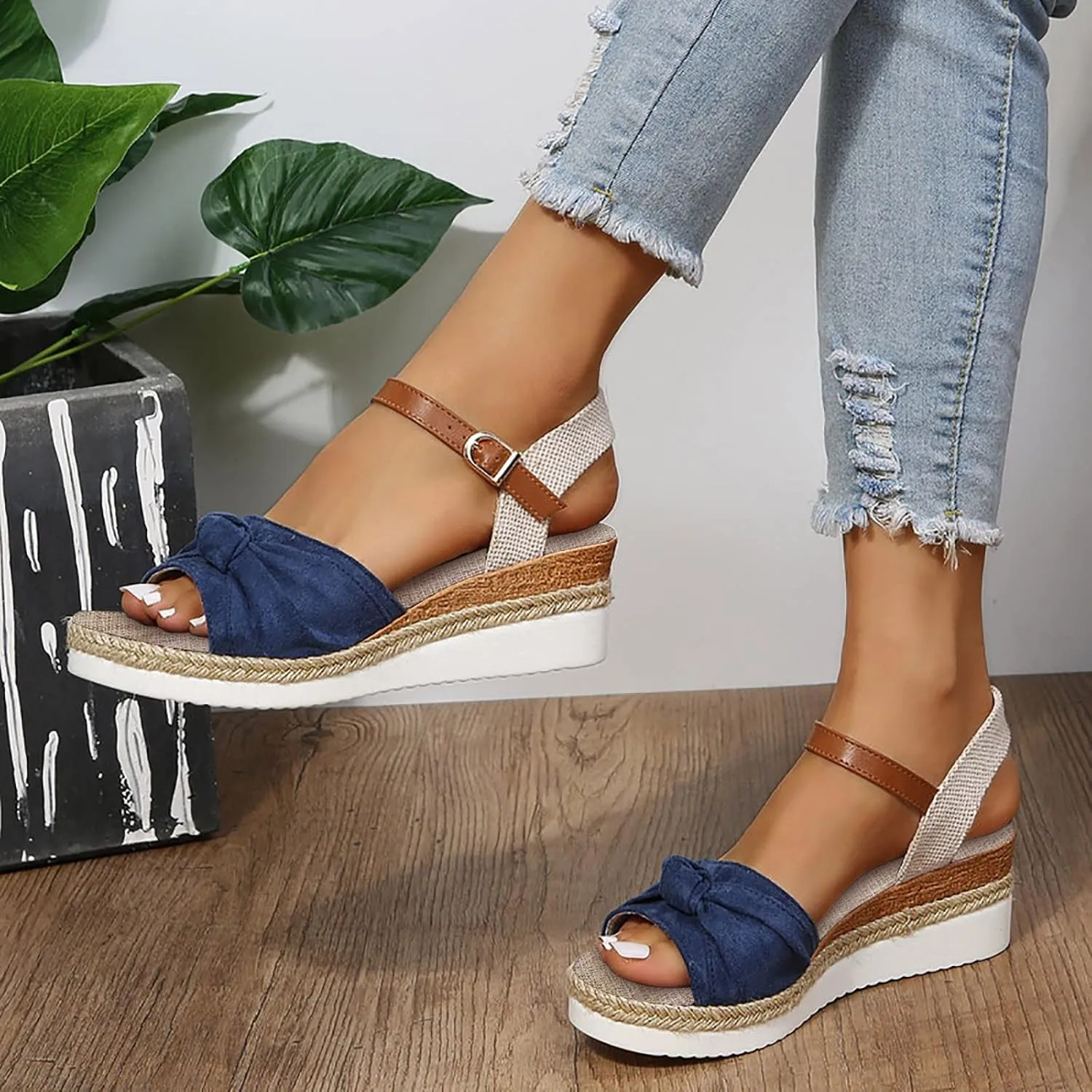 Cathalem Orthopedic Sandals for Women Casual Strappy Low Wedges Slip on Sandals Zipper Beach Sandals Dress Shoes