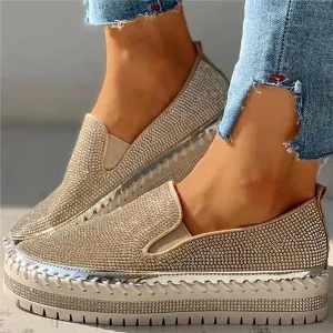 Chicvane Rhinestone Shallow Pointed Platform Loafers