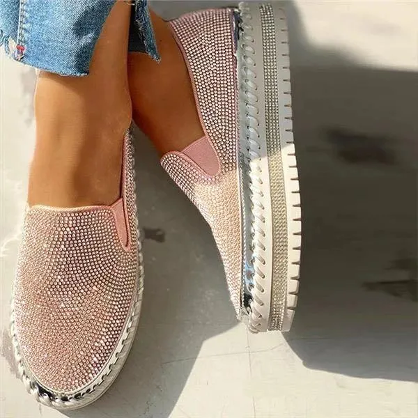 Chicvane Rhinestone Shallow Pointed Platform Loafers