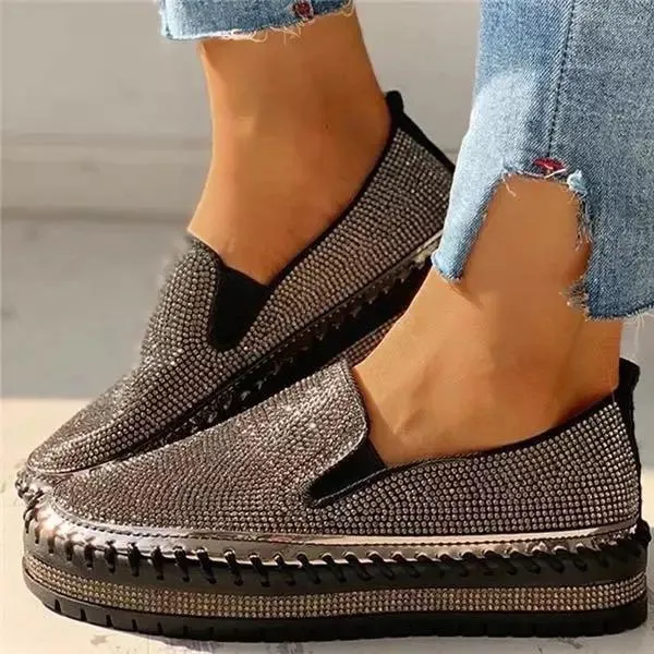 Chicvane Rhinestone Shallow Pointed Platform Loafers