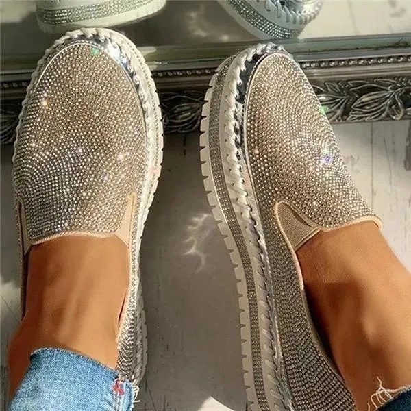 Chicvane Rhinestone Shallow Pointed Platform Loafers