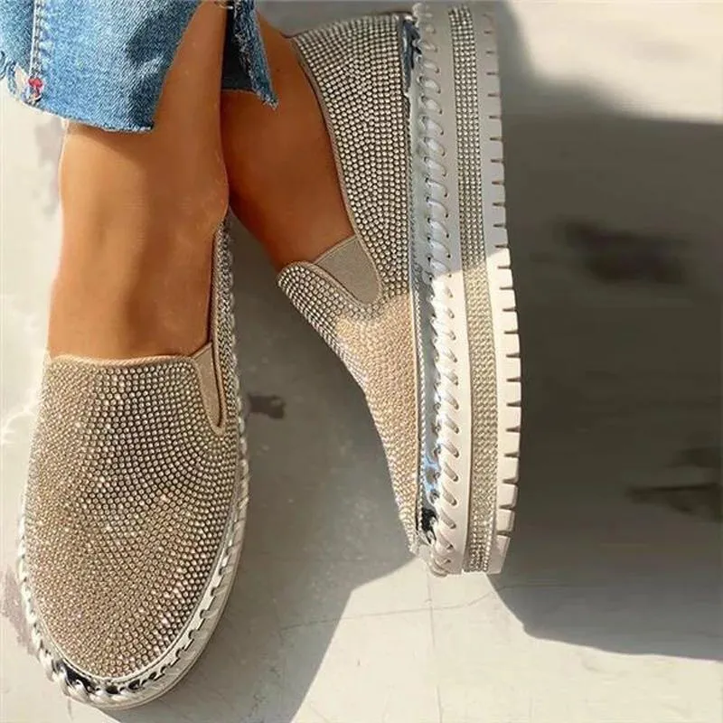 Chicvane Rhinestone Shallow Pointed Platform Loafers