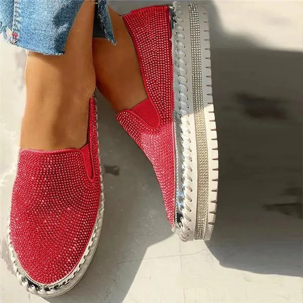 Chicvane Rhinestone Shallow Pointed Platform Loafers