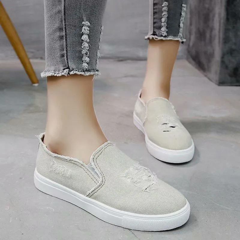 Chicvane Ripped Jean Fabric Slip-On Round Toe Platform Loafers