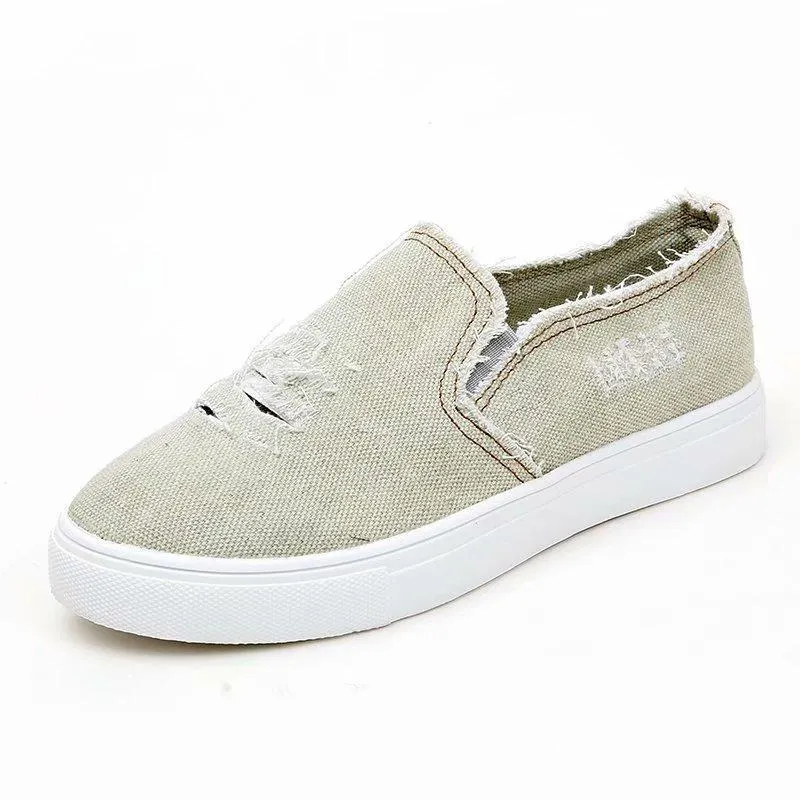 Chicvane Ripped Jean Fabric Slip-On Round Toe Platform Loafers