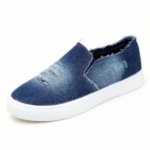 Chicvane Ripped Jean Fabric Slip-On Round Toe Platform Loafers