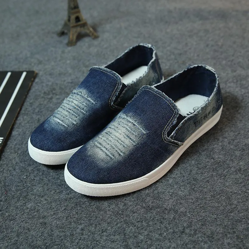 Chicvane Ripped Jean Fabric Slip-On Round Toe Platform Loafers