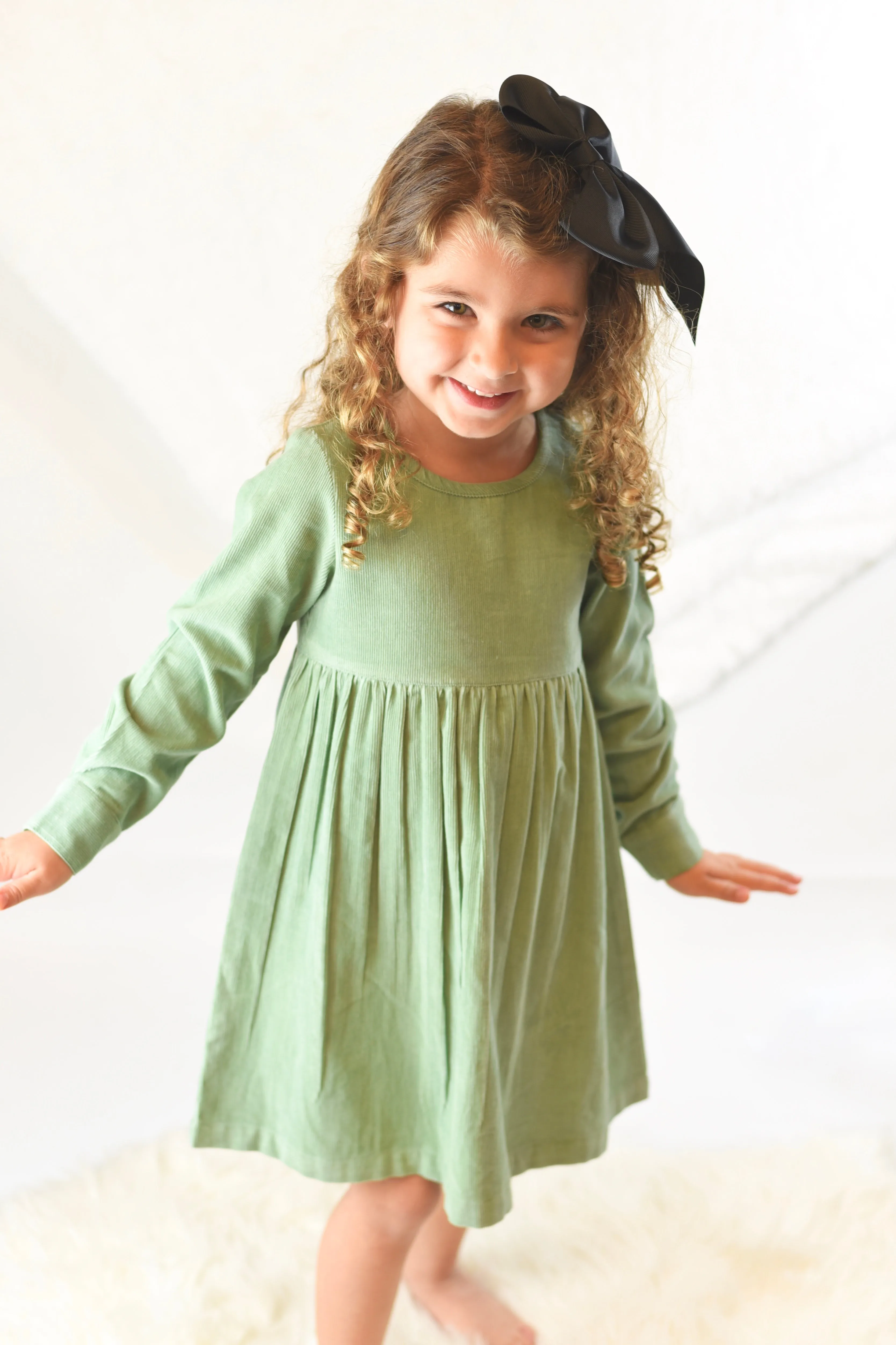 Corduroy Empire Waist Dress - Sage Green