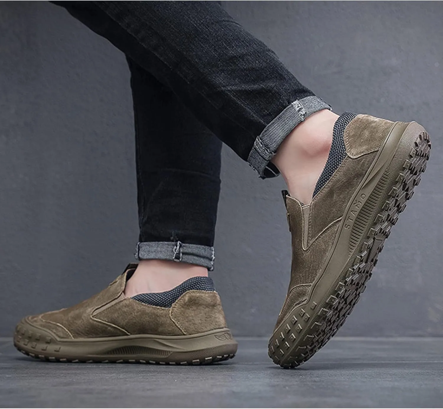 Cubicbee Men's Suede Slip on Non-Slip Durable Softsole Loafers,Casual Outdoor Low-top Safety Hiking Driving Shoes Orthopedic Softsole Pain Relief Walking Lightweight Boat Shoe