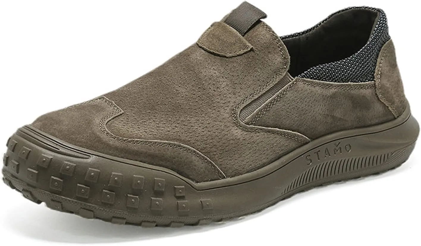 Cubicbee Men's Suede Slip on Non-Slip Durable Softsole Loafers,Casual Outdoor Low-top Safety Hiking Driving Shoes Orthopedic Softsole Pain Relief Walking Lightweight Boat Shoe