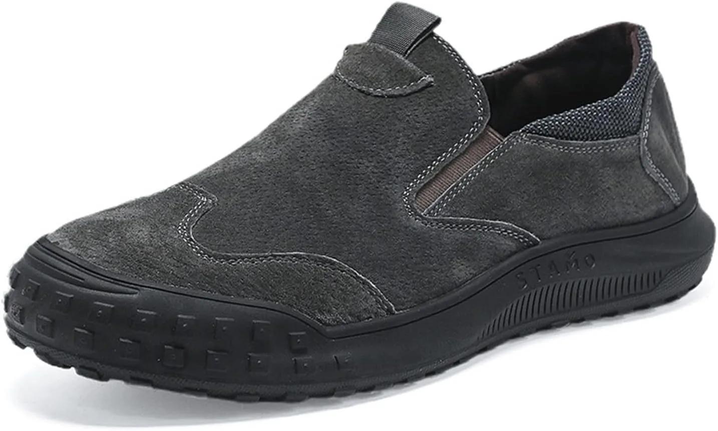 Cubicbee Men's Suede Slip on Non-Slip Durable Softsole Loafers,Casual Outdoor Low-top Safety Hiking Driving Shoes Orthopedic Softsole Pain Relief Walking Lightweight Boat Shoe