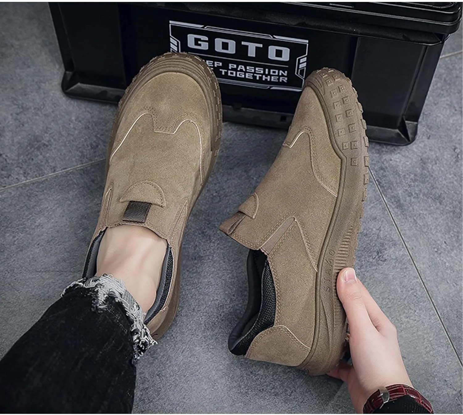 Cubicbee Men's Suede Slip on Non-Slip Durable Softsole Loafers,Casual Outdoor Low-top Safety Hiking Driving Shoes Orthopedic Softsole Pain Relief Walking Lightweight Boat Shoe