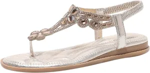 Flip Flops Sandals Women Summer Rhinestone Sandals Casual Arch Support Flop Flops Ankle Dress Strap Boho Beach Shoes