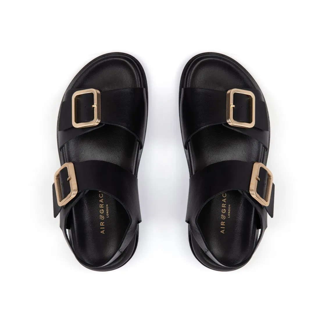 Gala: Black Two Bar Back Strap Sandals