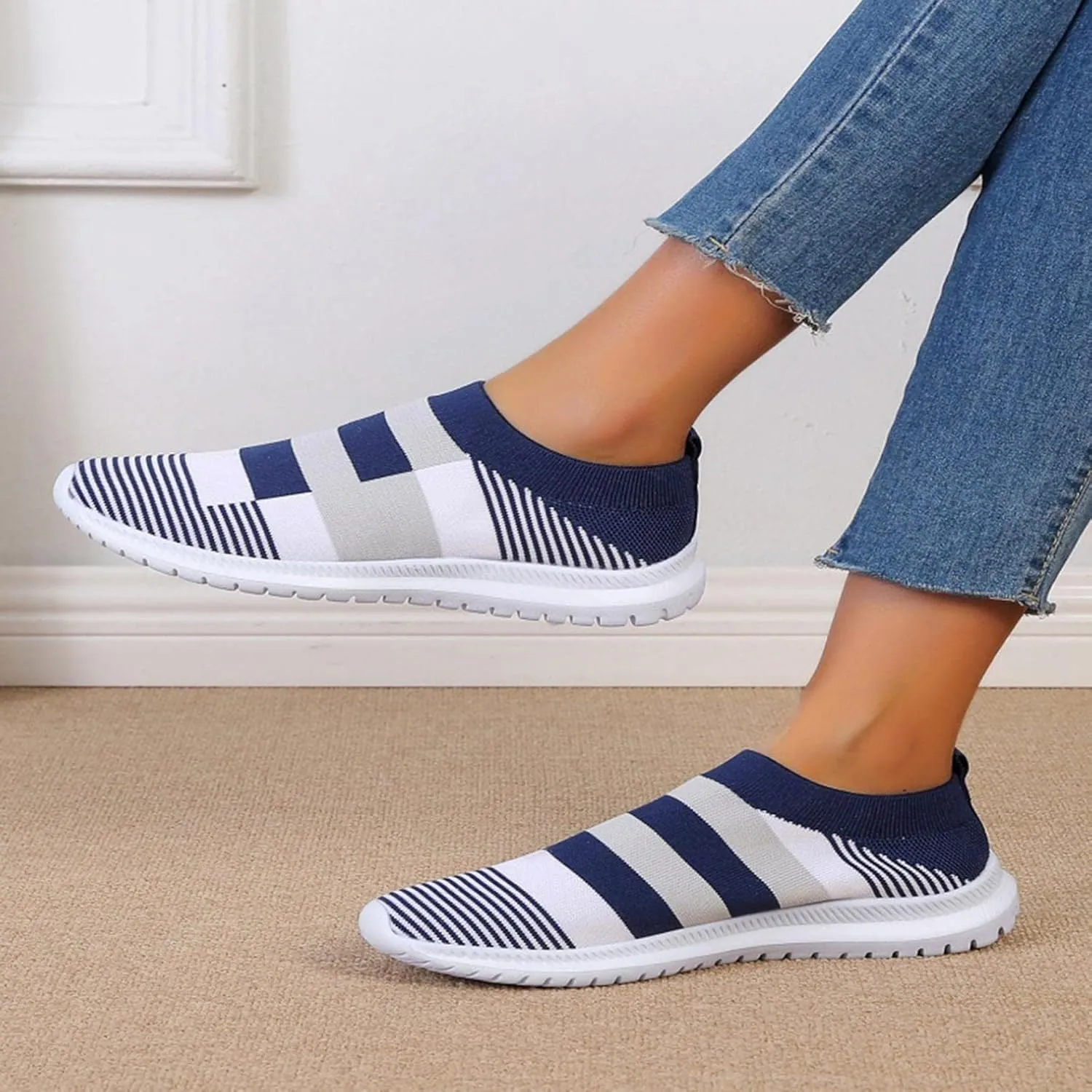 Hbeylia Women's Slip On Mesh Breathable Sneakers Walking Running Hiking Sports Shoes Fashion Athletic Low Heels Anti Skid Athletic Tennis Trainer Work Nursing Shoes for Ladies
