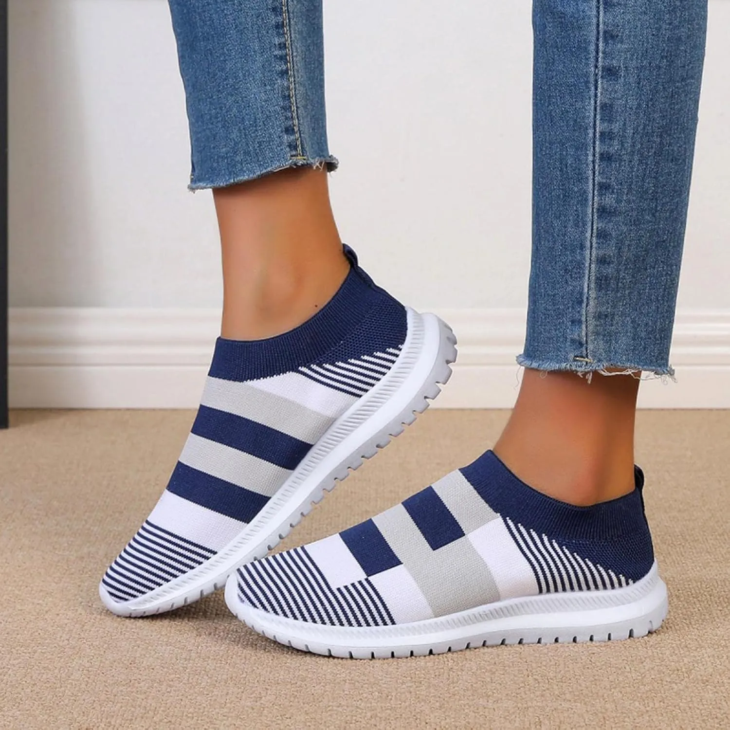 Hbeylia Women's Slip On Mesh Breathable Sneakers Walking Running Hiking Sports Shoes Fashion Athletic Low Heels Anti Skid Athletic Tennis Trainer Work Nursing Shoes for Ladies