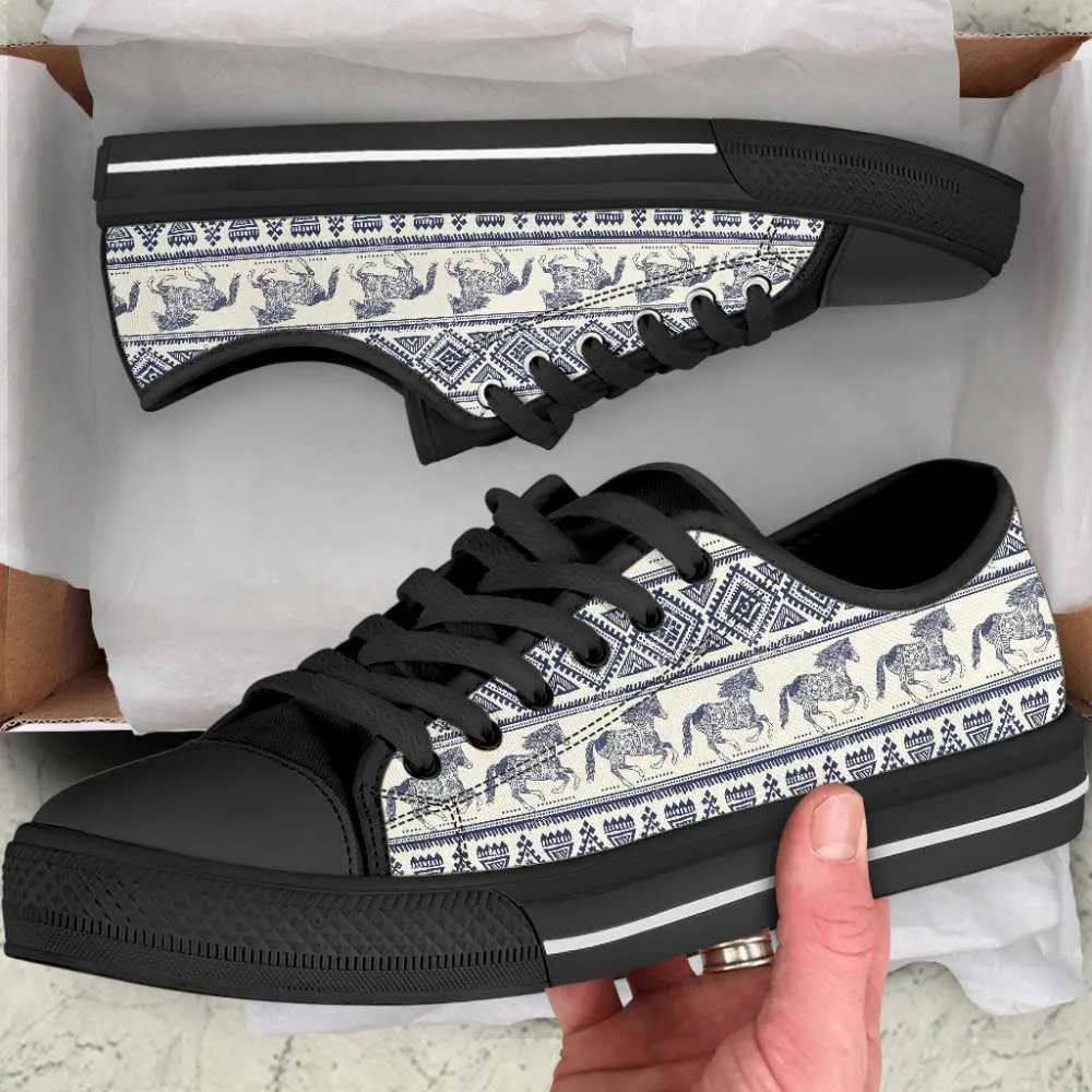 Horse Vintage Patterns Canvas Print Lowtop Shoes, Animal Print Canvas Shoes, Print On Canvas Shoes