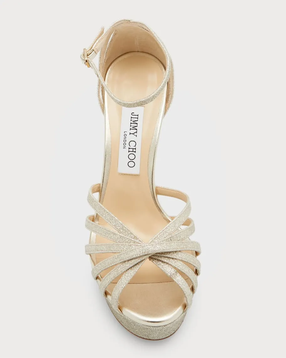 Jimmy Choo Isra Shiny Ankle Platform Sandals