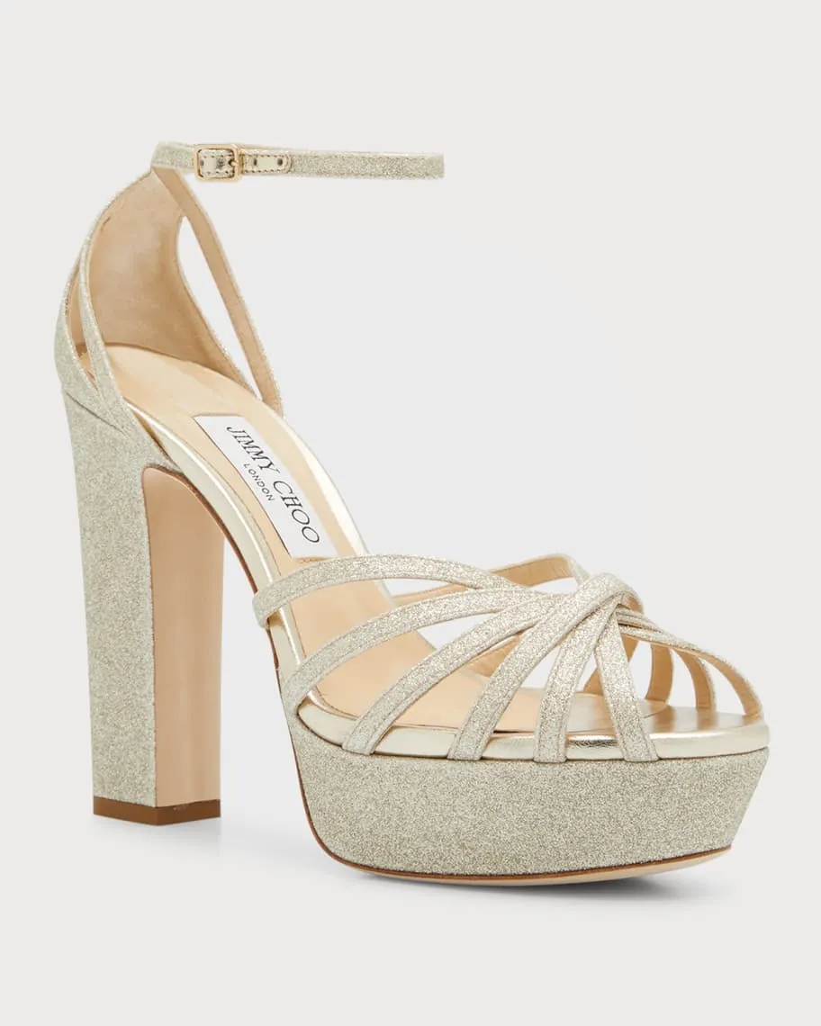 Jimmy Choo Isra Shiny Ankle Platform Sandals