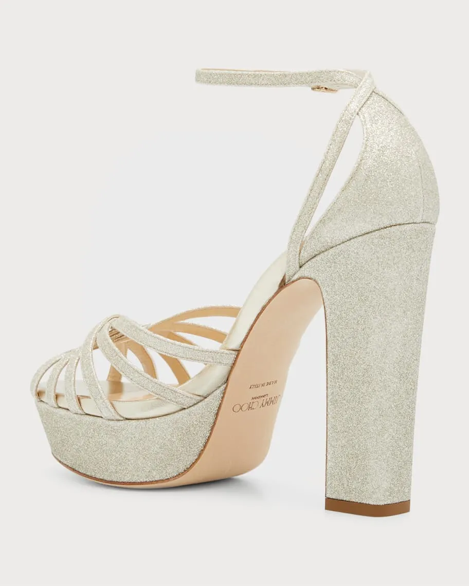 Jimmy Choo Isra Shiny Ankle Platform Sandals