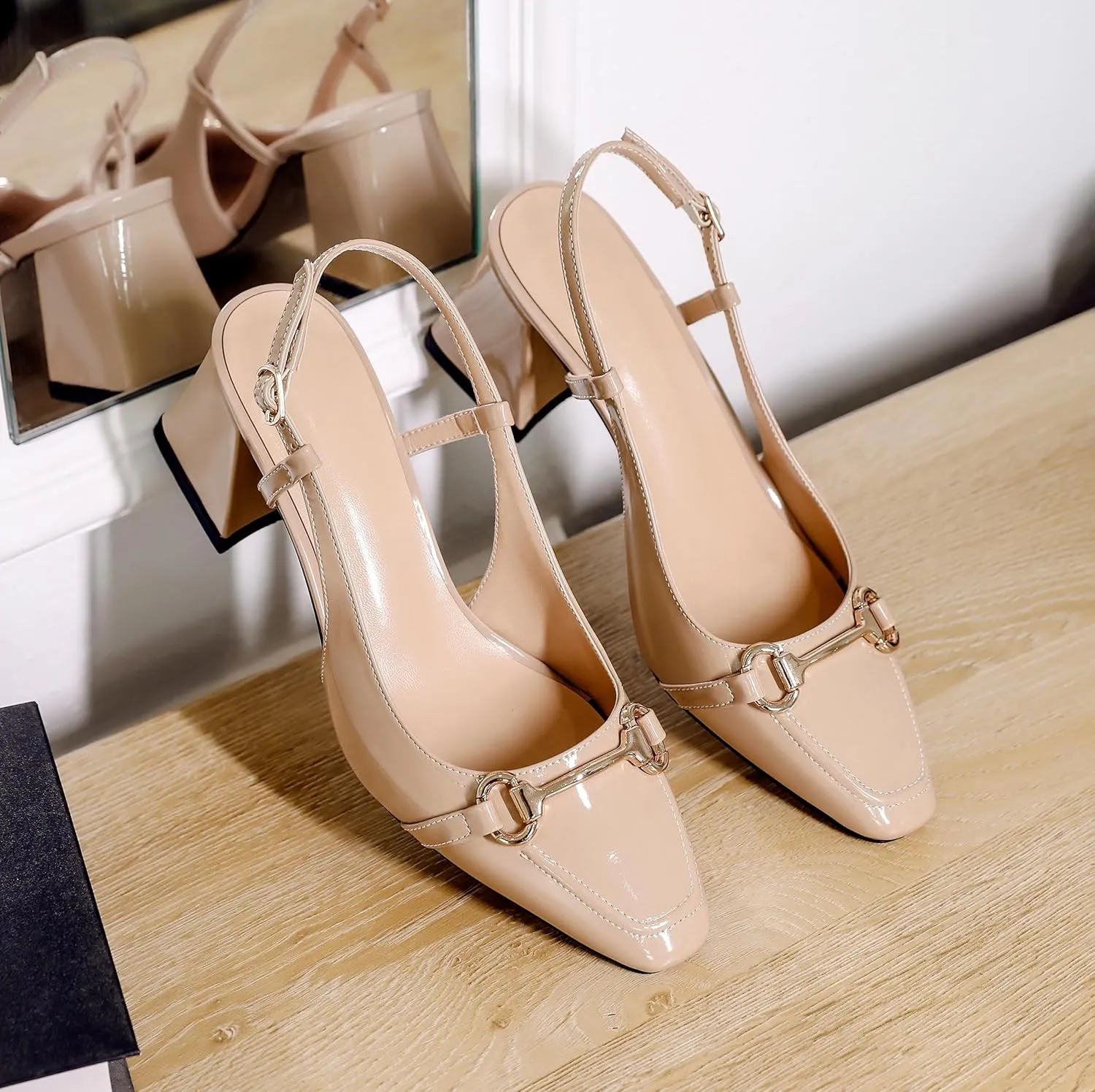 Joseywade Slingback Low Block Chunky Heels Pumps Slanted Heels Loafers 2.5" Closed Toe Shoes Women Heeled Sandals