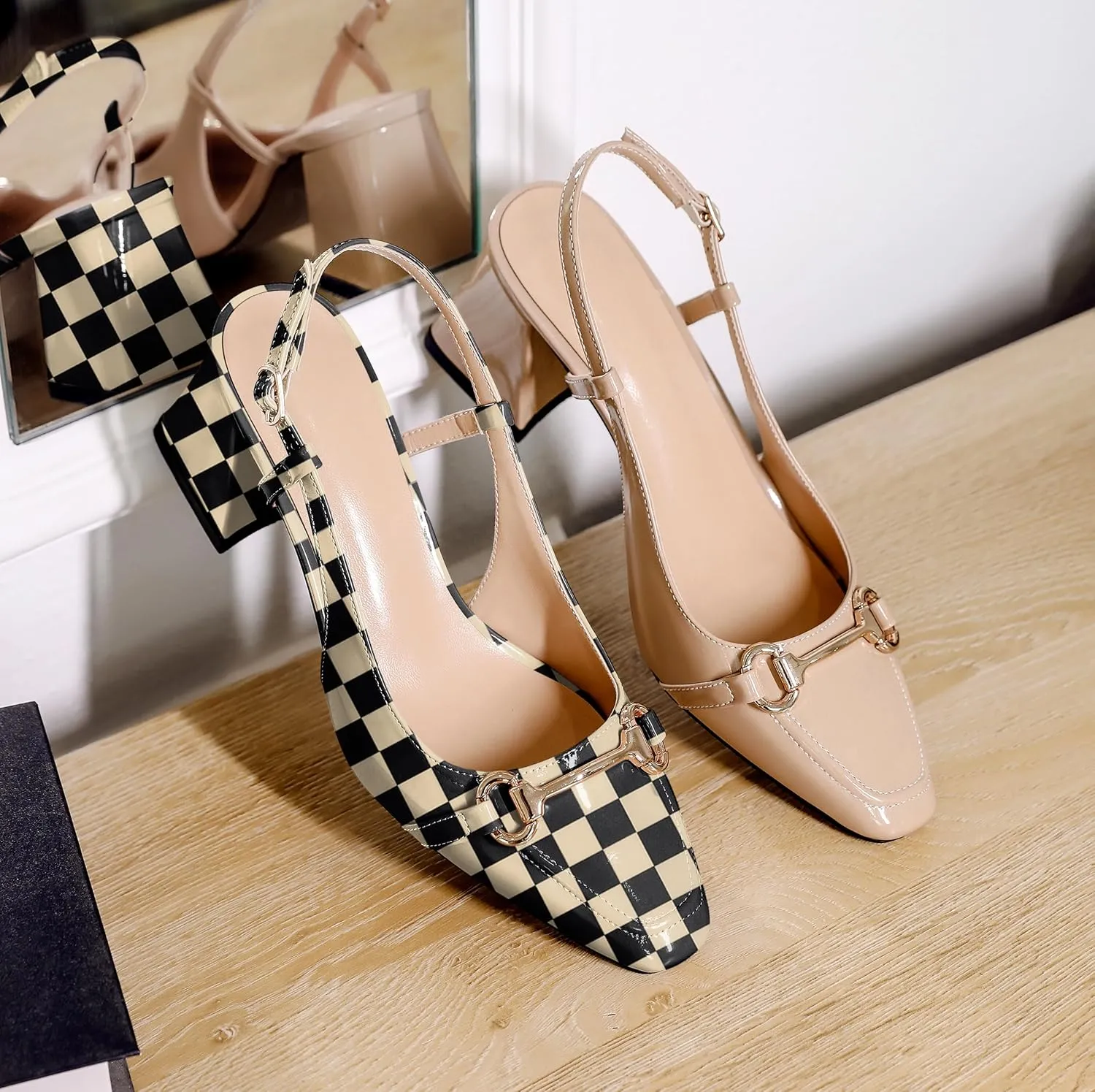 Joseywade Slingback Low Block Chunky Heels Pumps Slanted Heels Loafers 2.5" Closed Toe Shoes Women Heeled Sandals