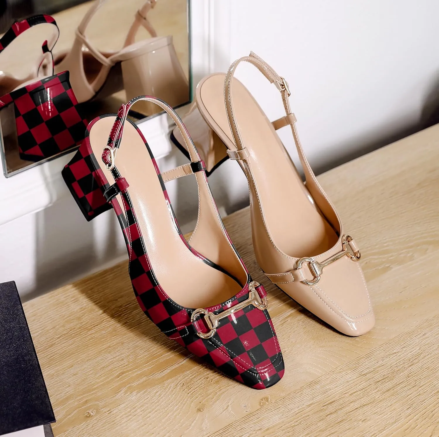 Joseywade Slingback Low Block Chunky Heels Pumps Slanted Heels Loafers 2.5" Closed Toe Shoes Women Heeled Sandals