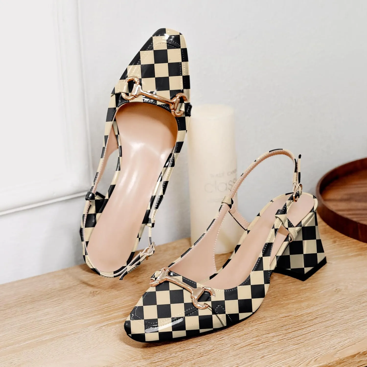 Joseywade Slingback Low Block Chunky Heels Pumps Slanted Heels Loafers 2.5" Closed Toe Shoes Women Heeled Sandals