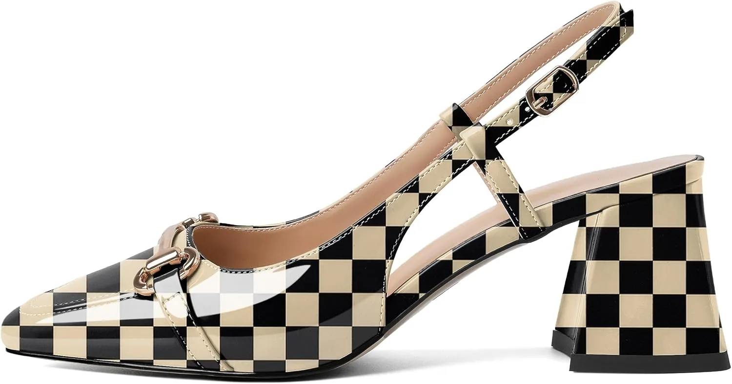 Joseywade Slingback Low Block Chunky Heels Pumps Slanted Heels Loafers 2.5" Closed Toe Shoes Women Heeled Sandals