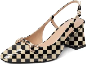 Joseywade Slingback Low Block Chunky Heels Pumps Slanted Heels Loafers 2.5" Closed Toe Shoes Women Heeled Sandals