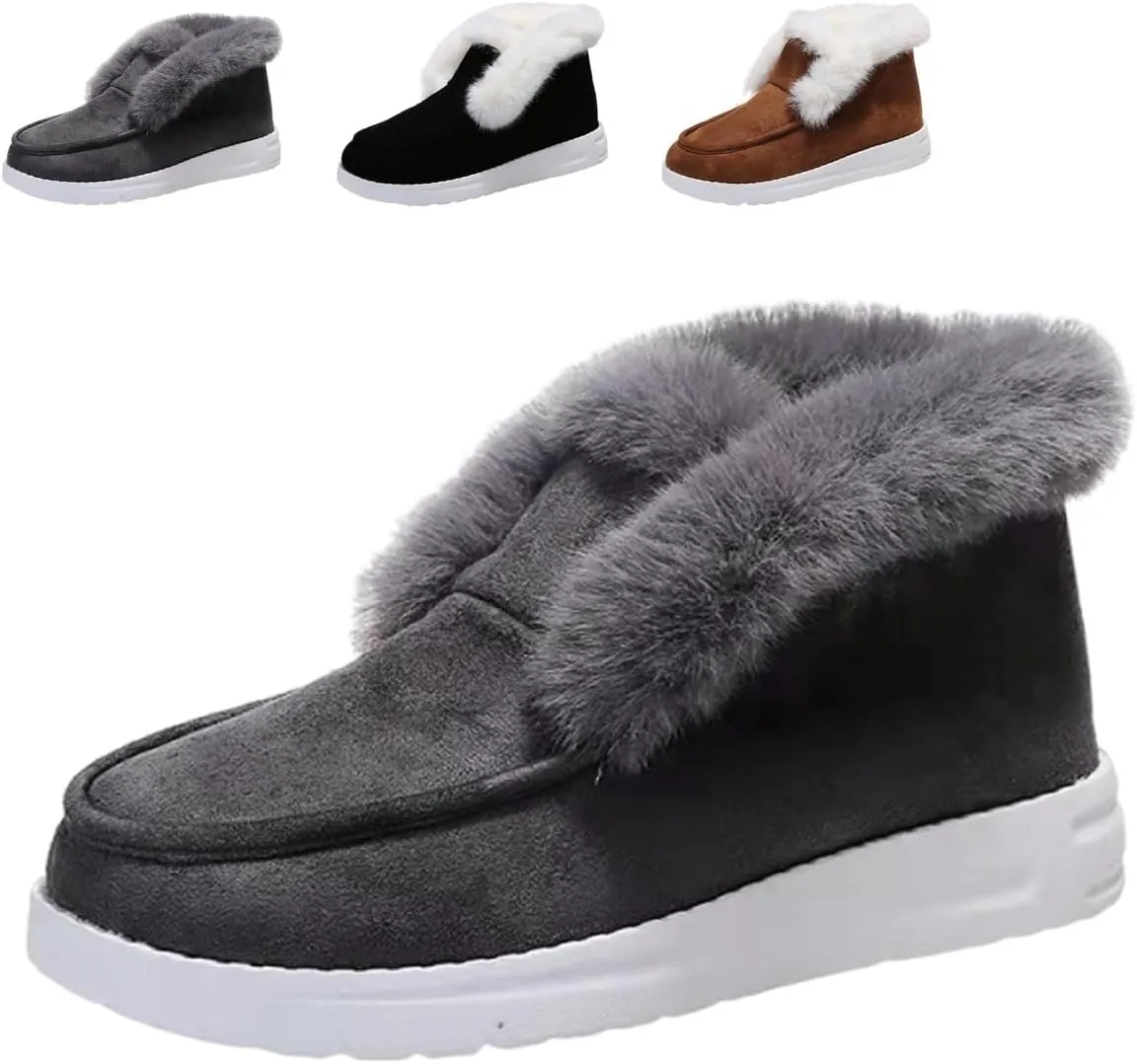 Ladies Warm and Comfortable Casual Snow Boots Winter Warm Lightweight Non-Slip Suede Lined Ankle Boots for Women(Gray,10)