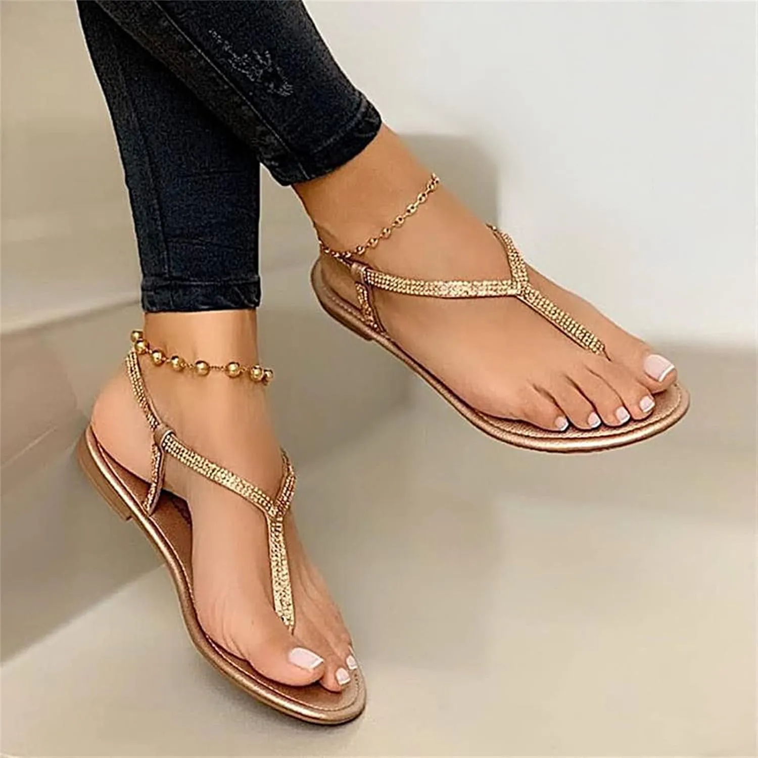 Ladmiple Sandals for Women Dressy,Women's Fashion 2023 Crystal Flip Flops Sandals Roman Casual Beach Flat Sandal Shoes