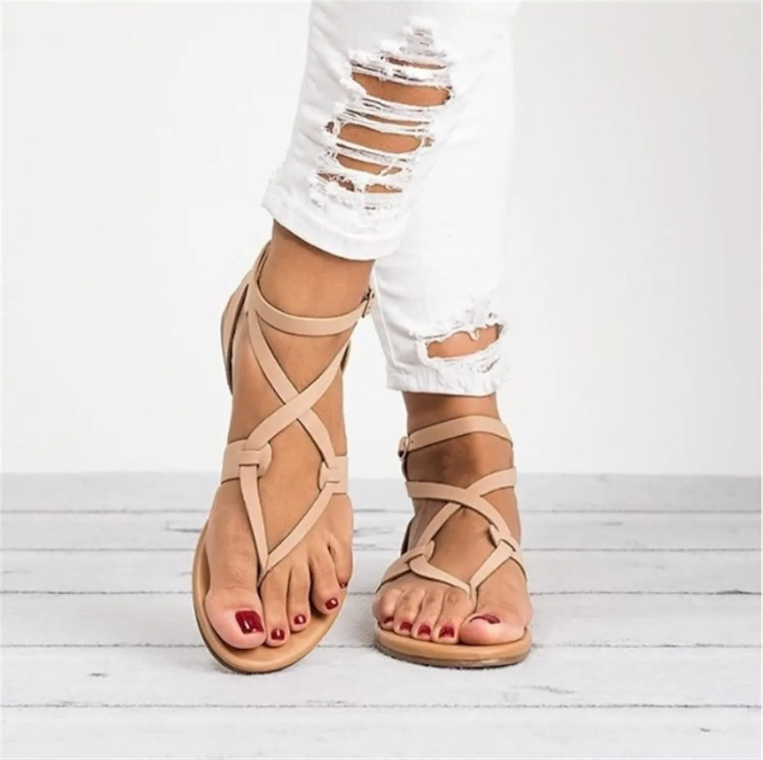 Ladmiple Sandals for Women Dressy,Womens Summer Fashion Flip Flop Gladiator Strappy Sandal Casual Roman Beach Flat Shoes
