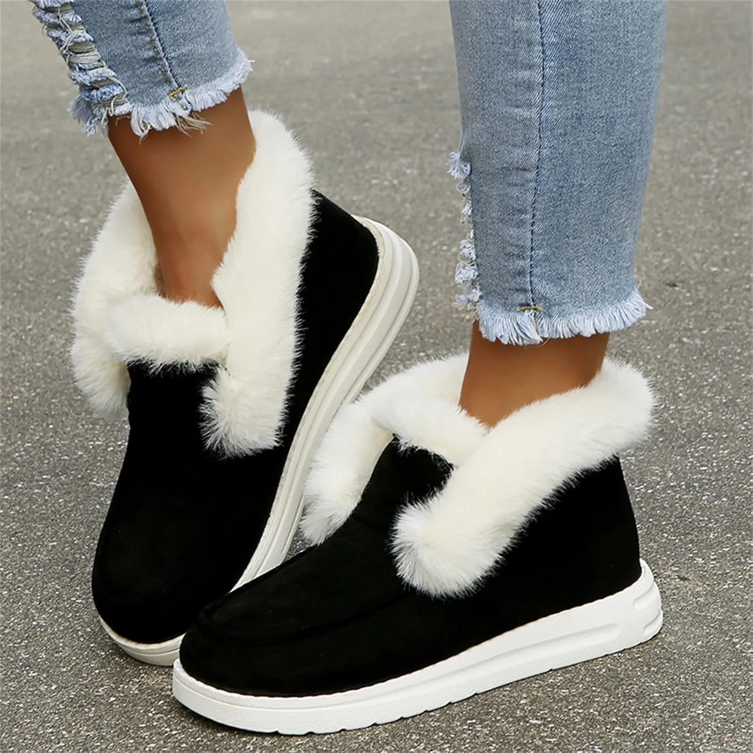 Ladmiple Winter Boots For Women Warm Fur Lined Snow Boots Outdoor Ankle Booties Slip On Comfortable Fashion Loafers Shoes