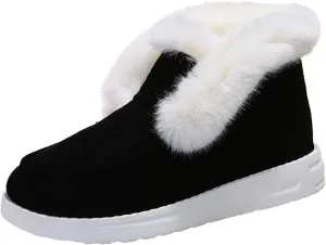 Ladmiple Winter Boots For Women Warm Fur Lined Snow Boots Outdoor Ankle Booties Slip On Comfortable Fashion Loafers Shoes