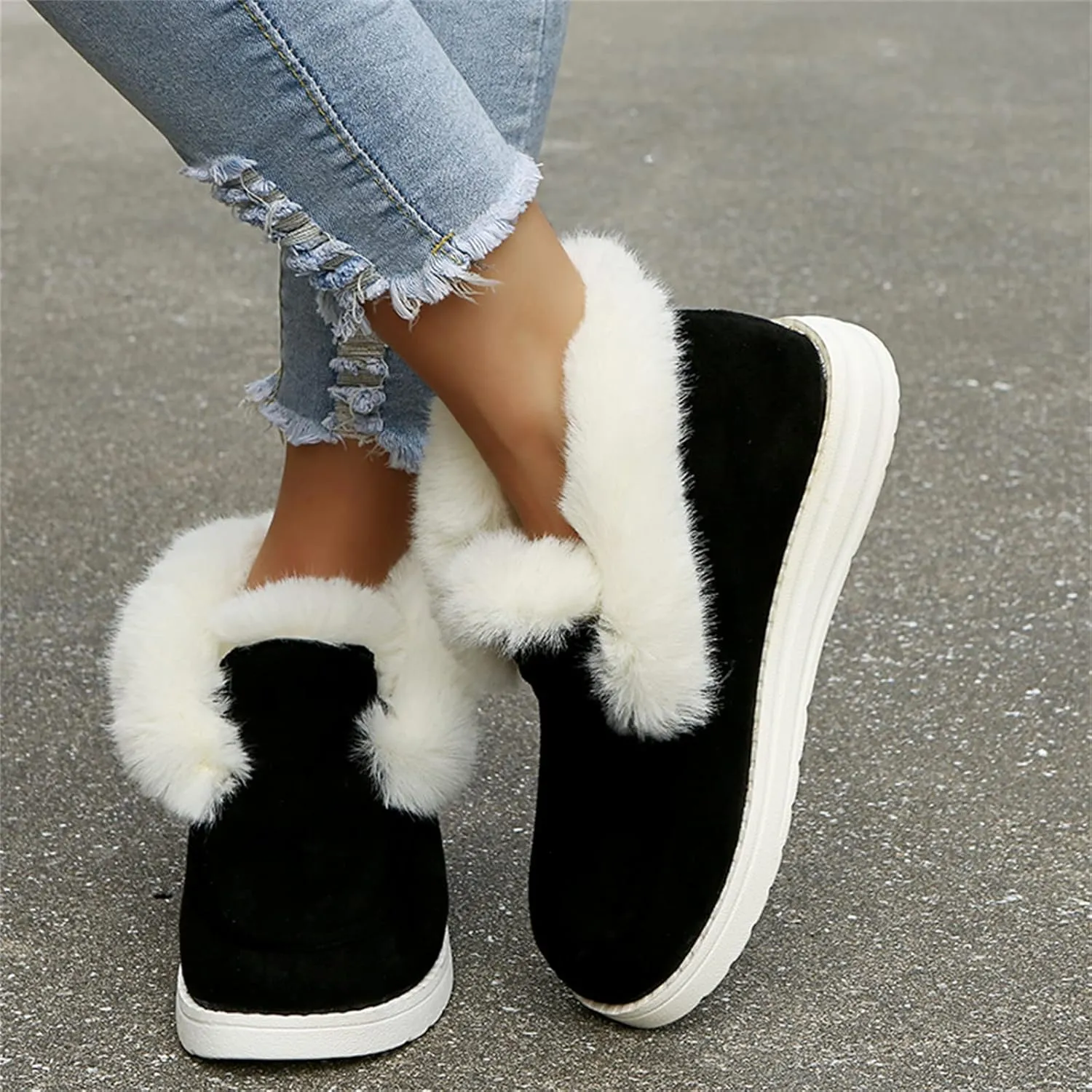 Ladmiple Winter Boots For Women Warm Fur Lined Snow Boots Outdoor Ankle Booties Slip On Comfortable Fashion Loafers Shoes