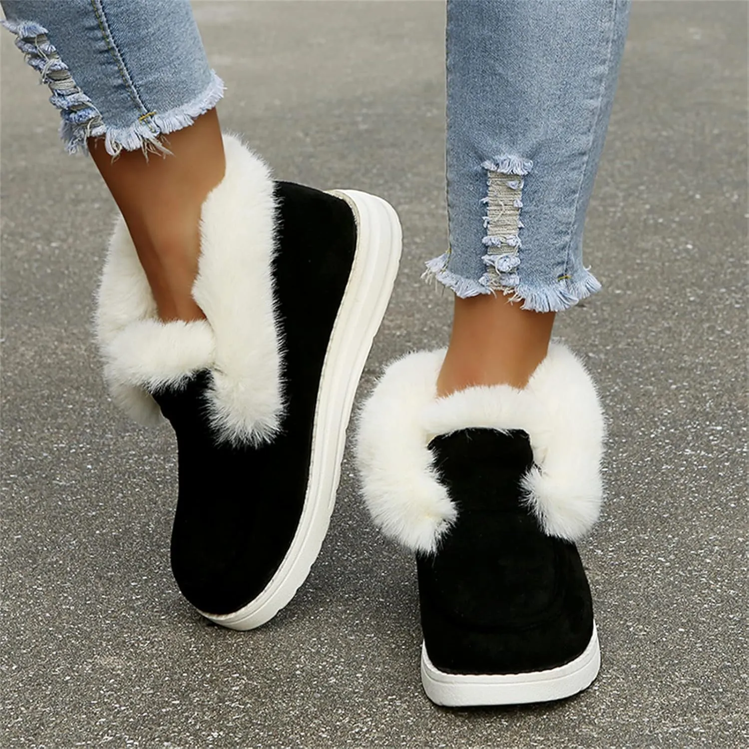 Ladmiple Winter Boots For Women Warm Fur Lined Snow Boots Outdoor Ankle Booties Slip On Comfortable Fashion Loafers Shoes
