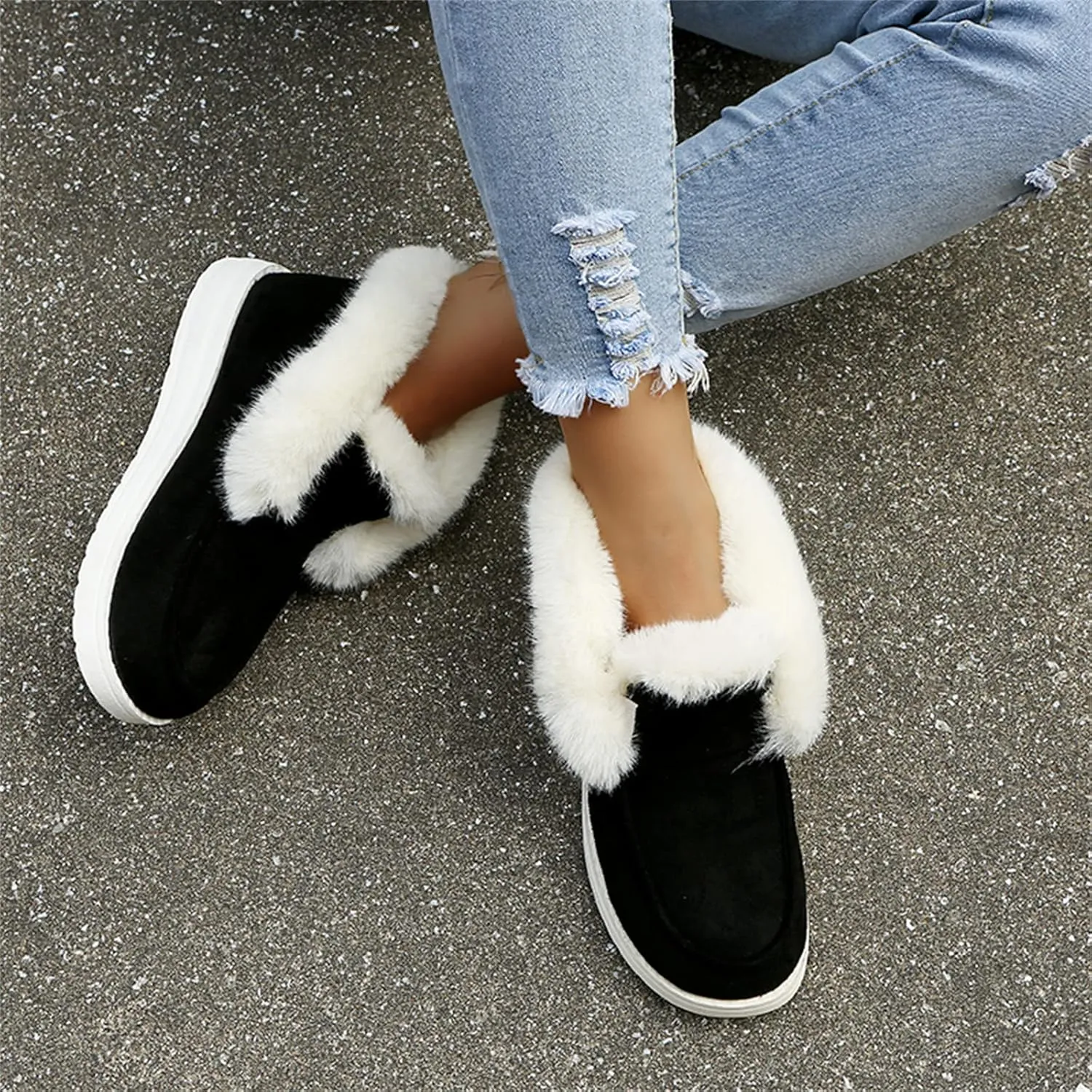 Ladmiple Winter Boots For Women Warm Fur Lined Snow Boots Outdoor Ankle Booties Slip On Comfortable Fashion Loafers Shoes