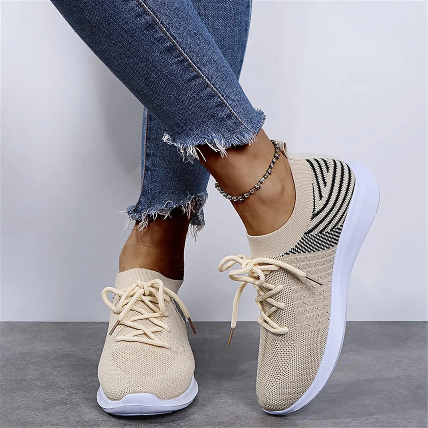 Lausiuoe Sneakers For Women Walking Shoes Slip On Comfort Light Weight Mesh Tennis Shoes Casual Sneakers for Gym Work