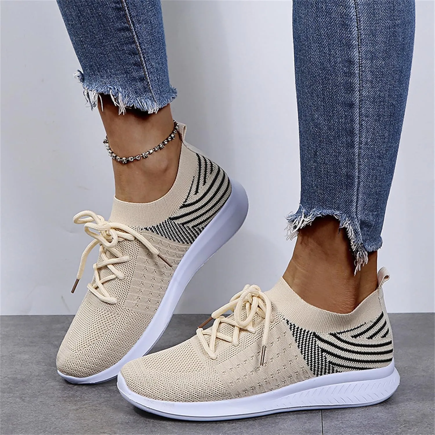 Lausiuoe Sneakers For Women Walking Shoes Slip On Comfort Light Weight Mesh Tennis Shoes Casual Sneakers for Gym Work