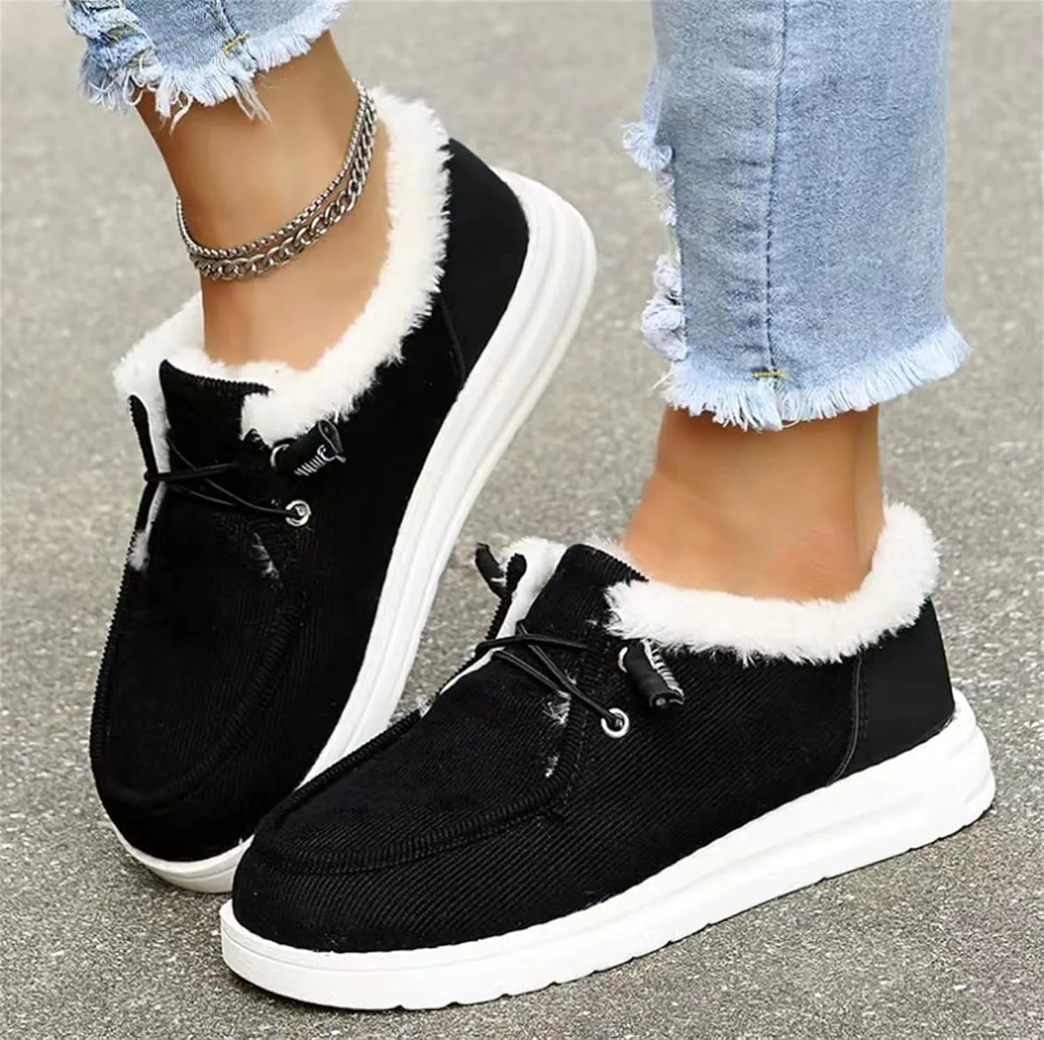 Lausiuoe Winter Boots For Women Fashion Snow Boots Anti-Slip Outdoor Loafers Shoes Warm Fur Lined Comfortable Fuzzy Booties